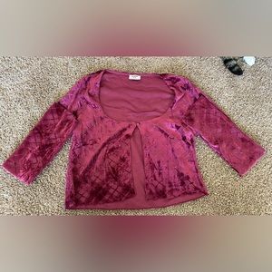 Magenta Velvet Button Top/Cardigan
